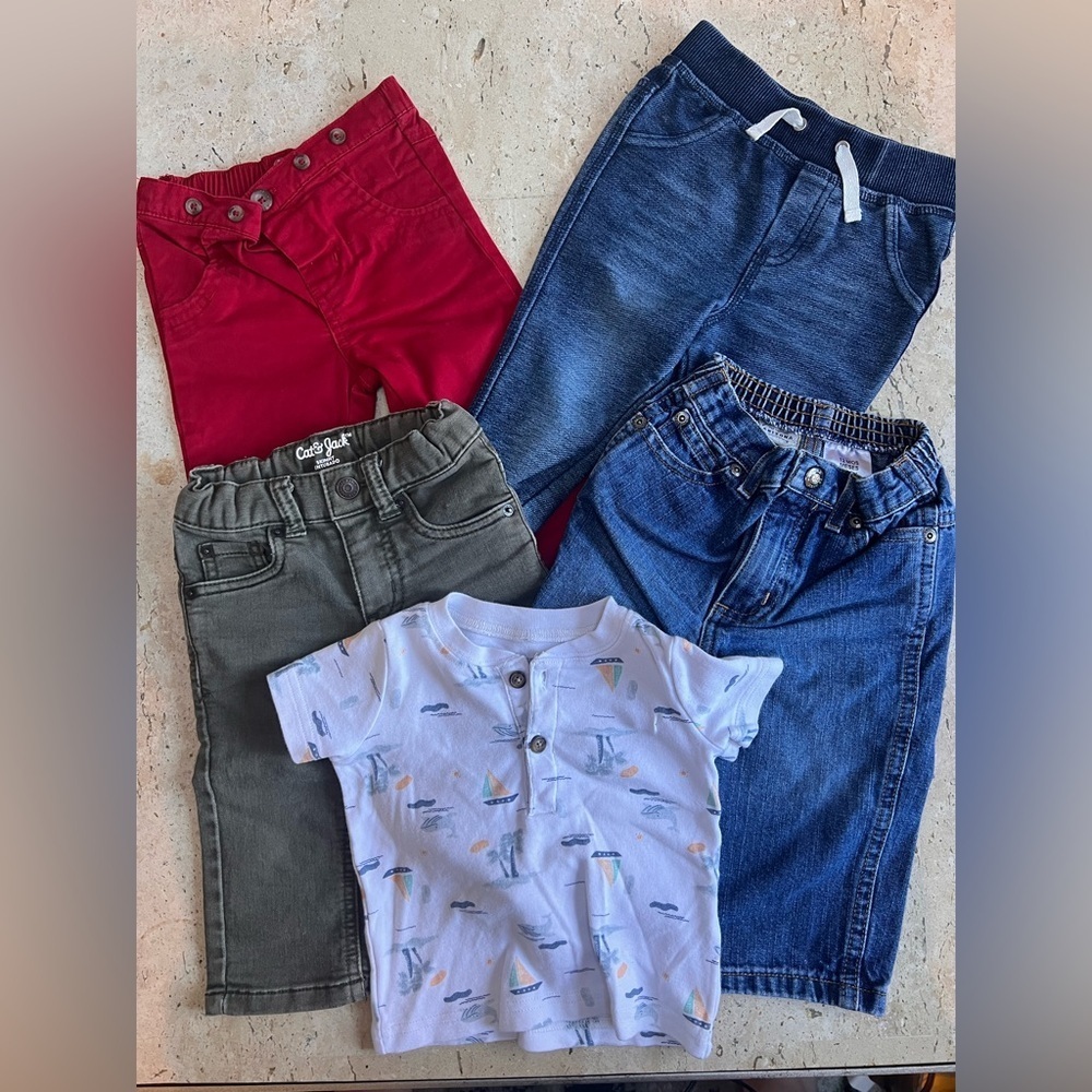 Baby Boy 12 Month Jeans, Pants, Joggers and T-shirt Bundle 5 Piece